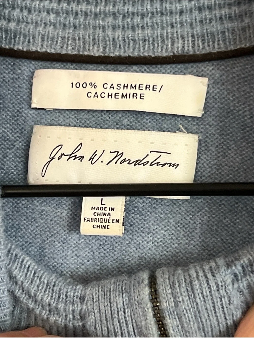John W Nordstrom 100% Cashmere Half Zip Sweater Large Light Blue Preppy Office